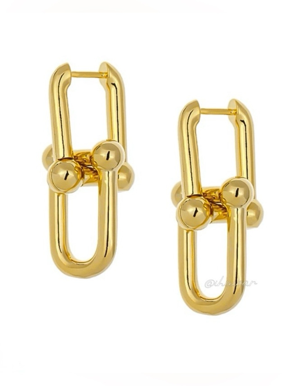 18K Gold Plated Double U Link Chunky Hoop Earrings